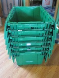Lot 6 Paxton Durable Storage Stackable Plastic Green Totes High Density w/Interlock Lids