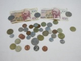 Lot Misc Foreign Coins & Paper Money