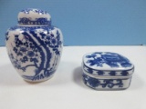 Lot Blue & White Oriental Design Porcelain Covered 5 1/2