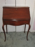 Mahogany Slant-Front Secretary Desk Fitted Interior Pigeon Holes, Bowfront Dovetail Drawer on