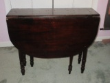 Antique Pine Gate Leg Drop-Leaf Table on Turned Legs- Top Center 29 1/2