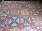 Early Patchwork Block Pattern Hand-Stitched Summer Quilt 