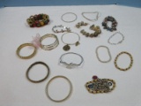 Lot Bracelets Boho Wooden Donuts/Beads, Stretch Cuffs Bangles, Studio Art Glass, Triple Strand