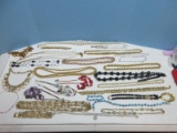 Lot Designer Jewelry Gold Tone Beaded Necklaces, Faux Seed Pearls Link Necklace, Multi