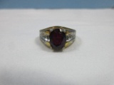 Silver Tone/Gold Tone Accent Ring w/Oval Cut Deep Amethyst Simulant Stone Size- 8-8 1/4