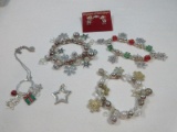 Lot Christmas Snowflakes Jingle Bells Bracelet, Snowflakes Beaded Bracelets, Necklace w/