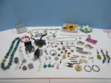 Lot Misc Jewelry Mother of Pearl Violin Pin, Vintage Beaded Necklace w/Clip on Earrings,