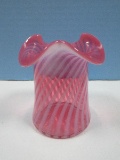 Vintage Fenton Art Glass Cranberry Opalescent Spiral Optic 3 3/4