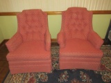 Pair French Inspired Traditional Style High Back Club Chair Tufted Upholstery Features Swivel