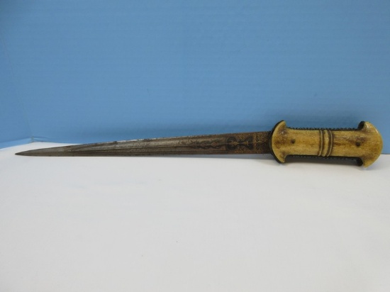 Antique Ottoman Court Dagger Hancer Knife w/Bone Handle- 19 1/2"Long End to End