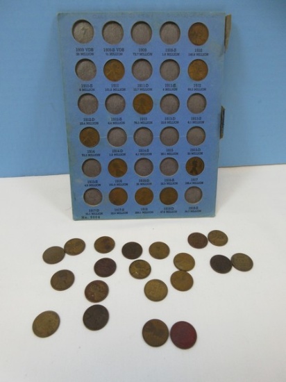 30 Early Lincoln Head Cent Wheat penny Coins 1910-1957 Some Years Missing in Between