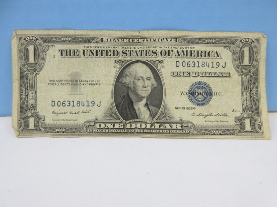 One Dollar Bill Silver Certificate Series 1935 G Bank Note Does Not Have Motto
