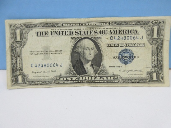 One Dollar Bill Silver Certificate Series 1935 G Bank Note Does Not Have Motto