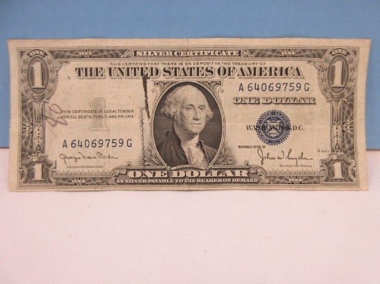 One Dollar Bill Silver Certificate Series 1935 D Bank Note Does Not Have Motto