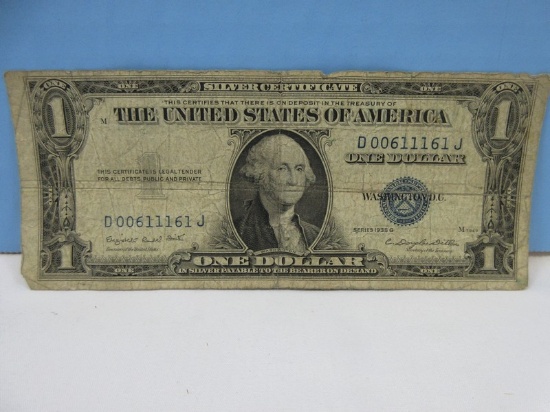 One Dollar Bill Silver Certificate Series 1935 G Bank Note Does Not Have Motto