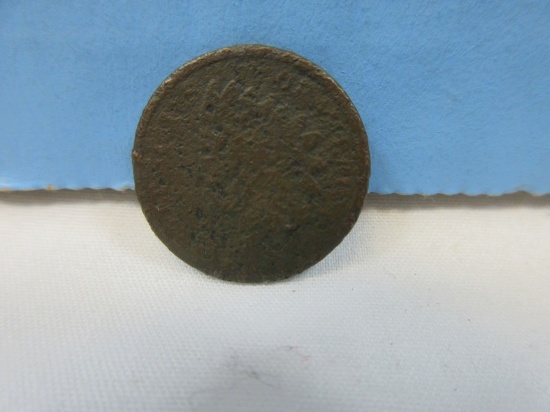 Early Indian Head Cent Penny Coin 18?? Has Wear Date Illegible Can Barely Make Out 8