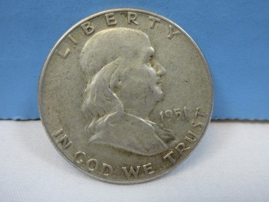 1951 Franklin Silver Half Dollar Coin Liberty Bell Philadelphia No Mint Mark Wgt. 12.5 G