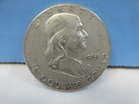 1961 Franklin Silver Half Dollar Coin Liberty Bell Philadelphia No Mint Mark Wgt. 12.5 G
