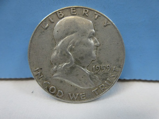 1959 Franklin Silver Half Dollar Coin Liberty Bell Philadelphia No Mint Mark Wgt. 12.5 G
