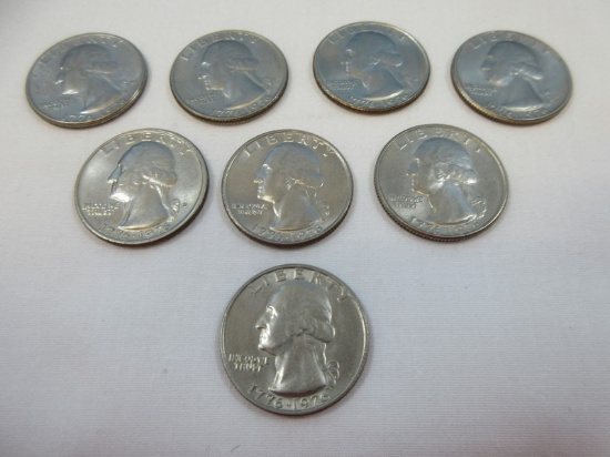 1976 Set of 8 Bicentennial Design Quarter Coins 3 are Philadelphia No Mint Mark