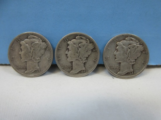 1942-D/2-1942 Mercury Dime Coins Winged Liberty Silver Dimes 90% Silver 1942 Denver Mint