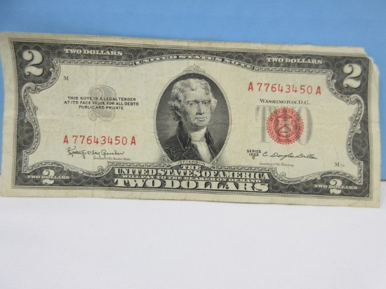 Scarce Find 1953-C Series Two Dollar Bill Red Seal Bank Note Doesn't Have "In God We Trust"