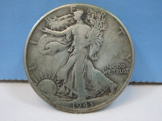 1943 Walking Liberty Silver Half Dollar Coin Philadelphia No Mint Mark 90% Silver Wgt. 12.5 G