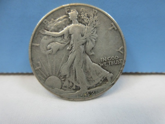 1942 Walking Liberty Silver Half Dollar Coin Philadelphia No Mint Mark 90% Silver Wgt. 12.5 G