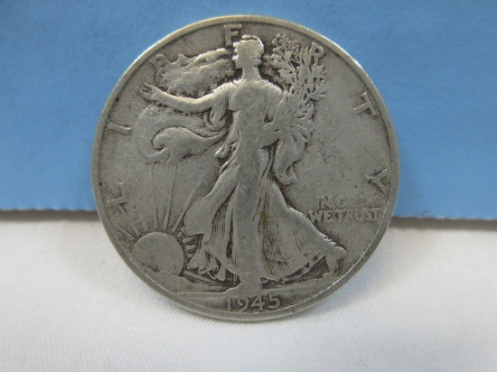 1945-S Walking Liberty Silver Half Dollar Coin San Francisco Mint Mark 90% Silver Wgt. 12.5 G