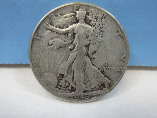1945 Walking Liberty Silver Half Dollar Coin Philadelphia No Mint Mark 90% Silver Wgt. 12.5 G