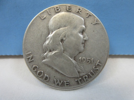 1951 Franklin Silver Half Dollar Coin Liberty Bell Philadelphia No Mint Mark Wgt. 12.5 G