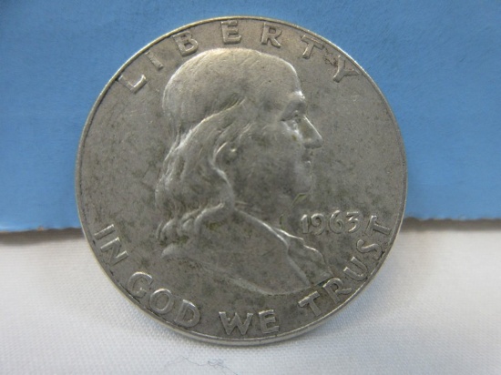 1963-D Franklin Silver Half Dollar Liberty Bell Coin Denver Mint Mark 90% Silver Wgt. 12.5 G