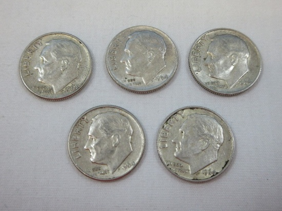 1964 Roosevelt Silver Dime Coins Philadelphia No Mint Mark Wgt. 2.5 G Each