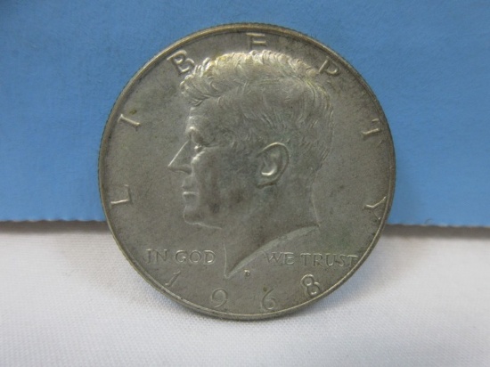 1968-D Kennedy Silver Half Dollar Coin Denver Mint Mark 40% Silver Wgt. 11.5 G