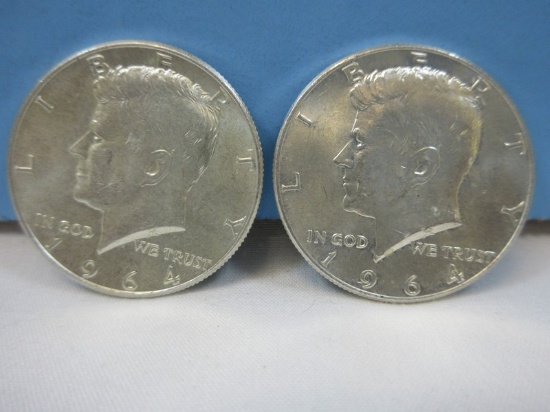 2-1964 Kennedy Silver Half Dollar Coins Philadelphia No Mint Mark 90% Silver Wgt. 25 G