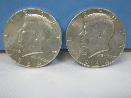 2-1964 Kennedy Silver Half Dollar Coins Philadelphia No Mint Mark 90% Silver Wgt. 25 G