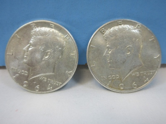 2-1964 Kennedy Silver Half Dollar Coins Philadelphia No Mint Mark 90% Silver Wgt. 25 G