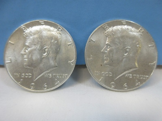 2-1964 Kennedy Silver Half Dollar Coins Philadelphia No Mint Mark 90% Silver Wgt. 25 G