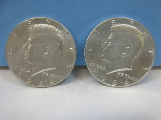 2-1964 Kennedy Silver Half Dollar Coins Philadelphia No Mint Mark 90% Silver Wgt. 25 G