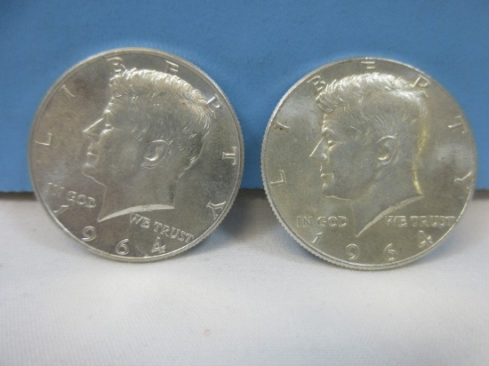 2-1964 Kennedy Silver Half Dollar Coins Philadelphia No Mint Mark 90% Silver Wgt. 25 G