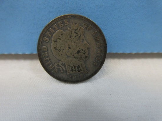 1913 Early Barber Silver Dime coin Philadelphia No Mint Mark 90% Silver Wgt. 2.5 G