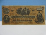 Confederate States of America $100 Dollar Bill CSA Bank Note Unauthenticated