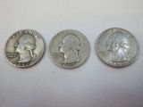 3 Washington Silver Quarter Coins 1953, 1957, 1963-D Denver Mint 90% Silver Total Wgt. 18.75 G