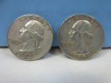 2 Washington Silver Quarter Coins 1964 Philadelphia No Mint Mark 90% Silver Total Wgt. 12.5 G