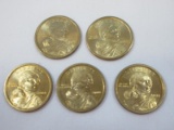 5-2000-P Sacagawea Golden Tone One Dollar Coins Philadelphia Mint Mark