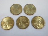 5-2000-P Sacagawea Golden Tone One Dollar Coins Philadelphia Mint Mark