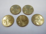 5-2000-P Sacagawea Golden Tone One Dollar Coins Philadelphia Mint Mark