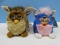 2 Collectible Tiger Furby Babies Original Blue Fur Pink Belly and Mohawk/Giraffe 1998