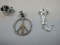 3 pcs. Sterling Silver Peace Sign Symbol Pendant, Cheerleader Pendant and Baby Cup Charm
