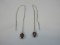 Sterling Silver Pair of Threader Pierced Earrings Dangle Chain w/ Amethyst Color Stones Simple